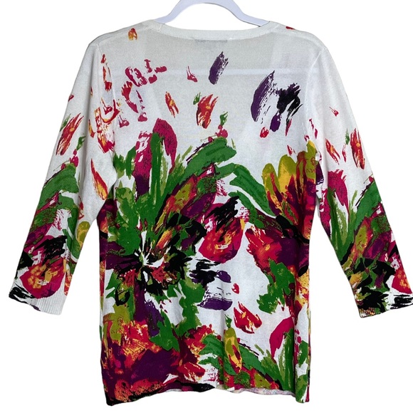 Peter Nygard Colorful Artsy Floral Abstract Cardigan Lightweight 1 Button Size M - Picture 8 of 11
